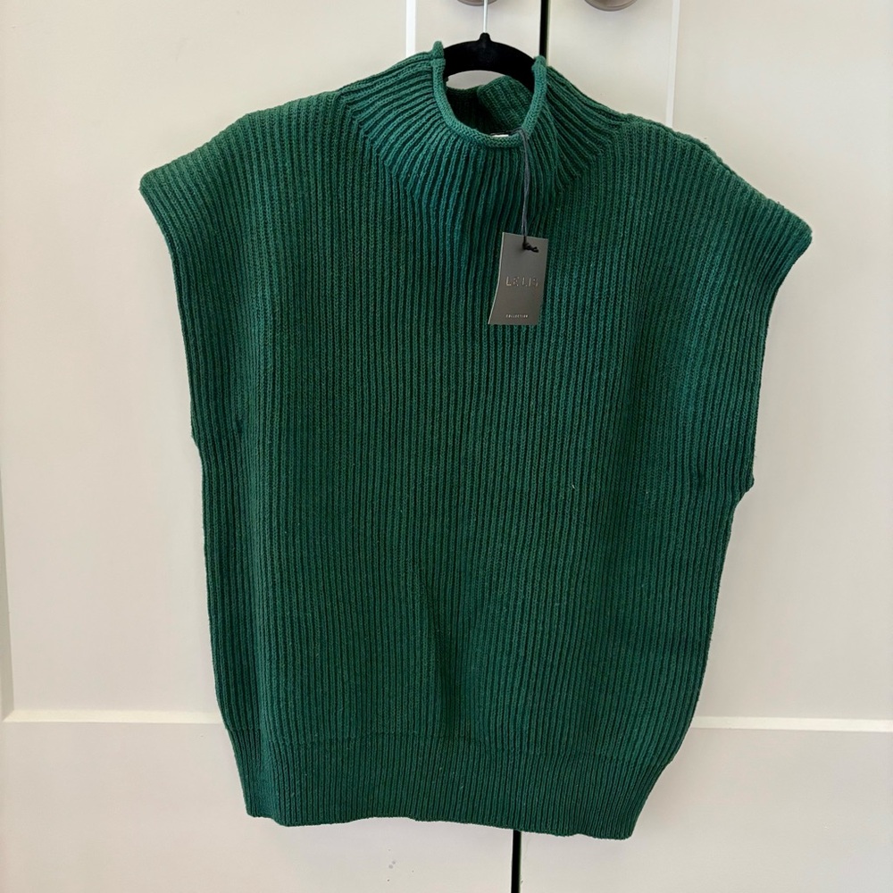 NWT Le Lis Green Mockneck Padded Shoulder Sweater